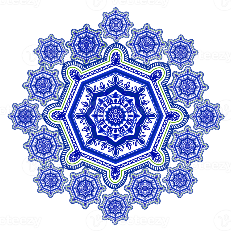 mandala azul ornamento geométrico png