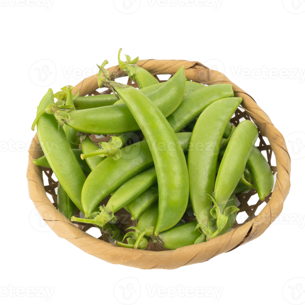 Fresh Green peas or sugar snap peas isolated on white background