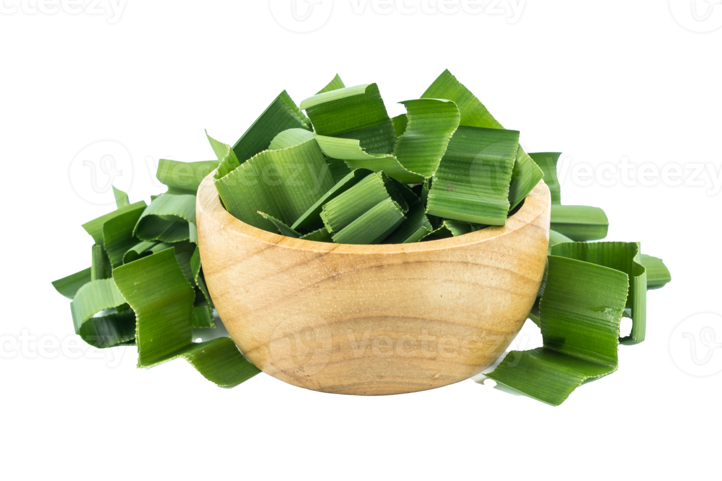 Pandan and pandan leaves in a wooden cup prepared for pandan juice or pandan cake to boil or dried Before going to cooking.Shot in the studio png