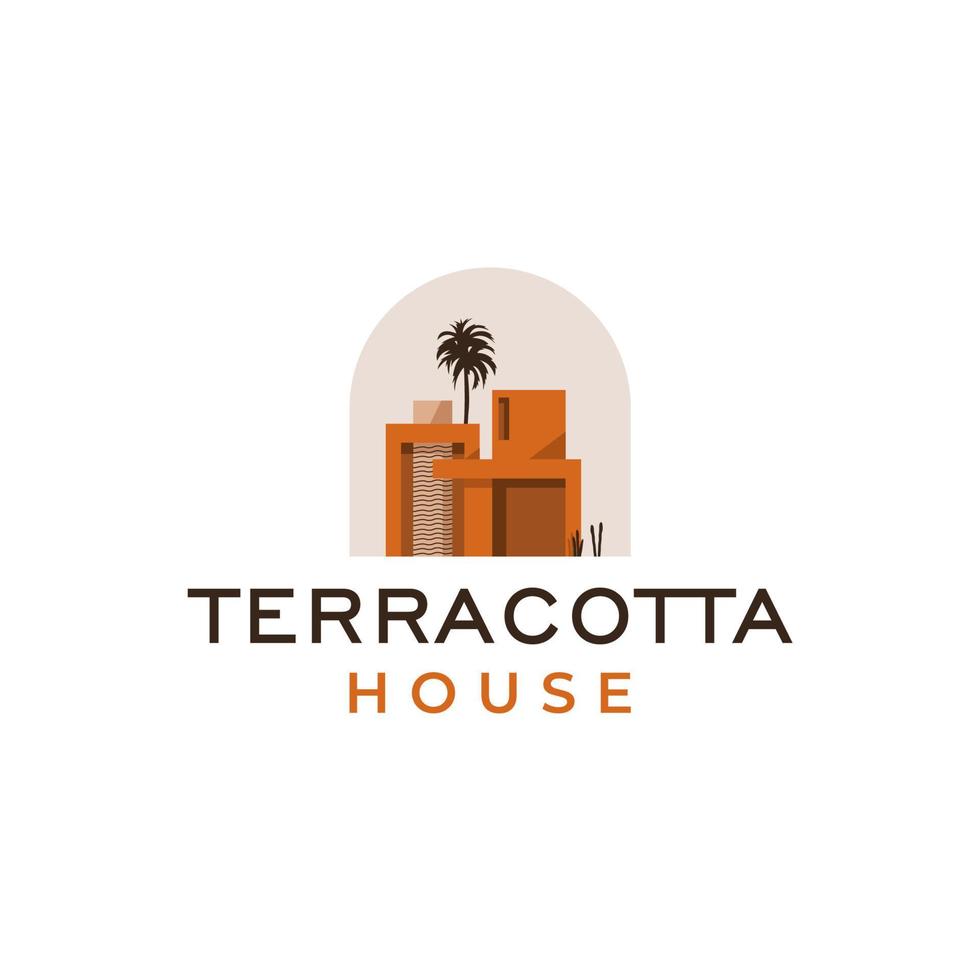 Modern minimalist of house. Building exterior of contemporary villa. Real estate logo. Vector illustration isolated on white background