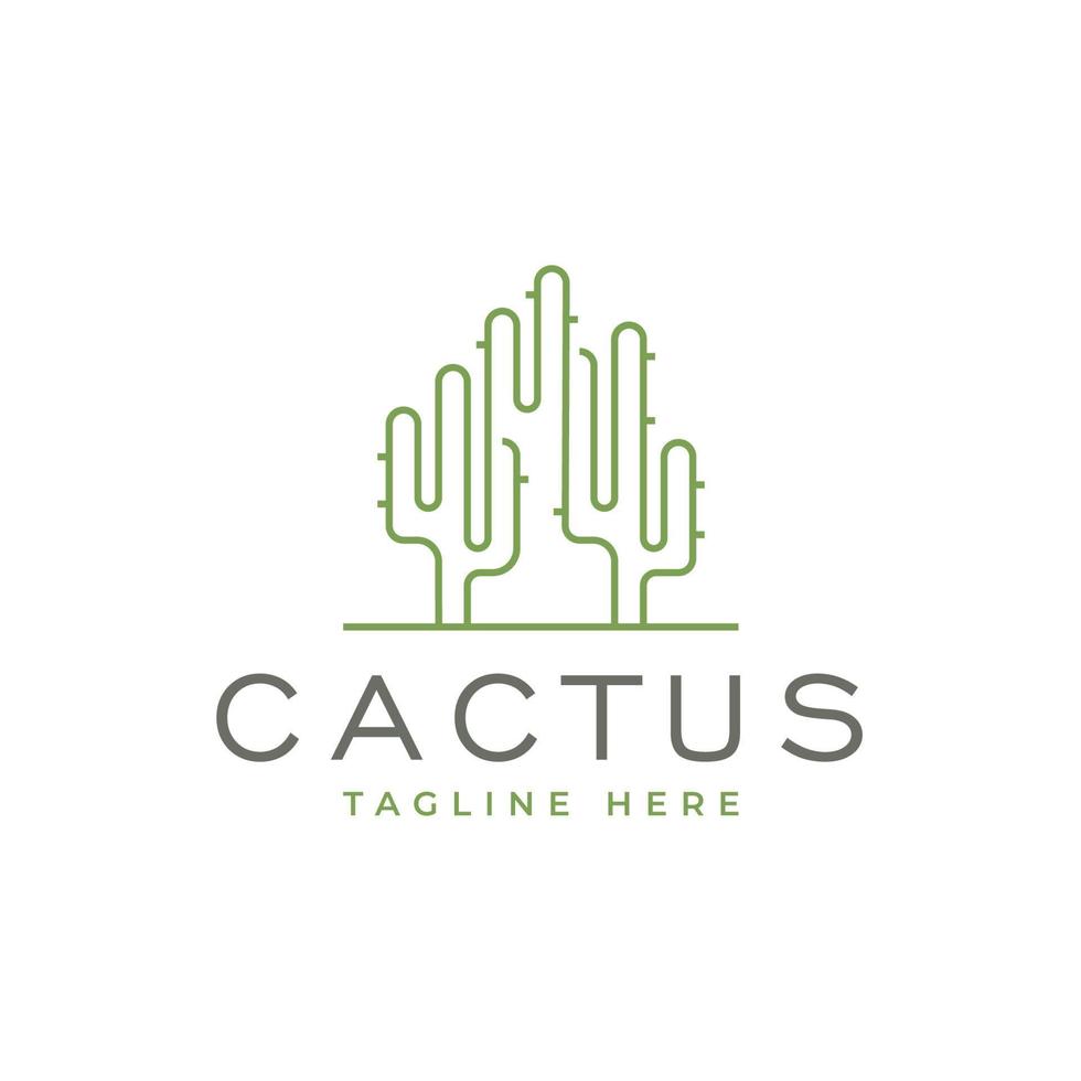 diseño de ilustración de símbolo de arte de línea vectorial de logotipo de planta de cactus vector