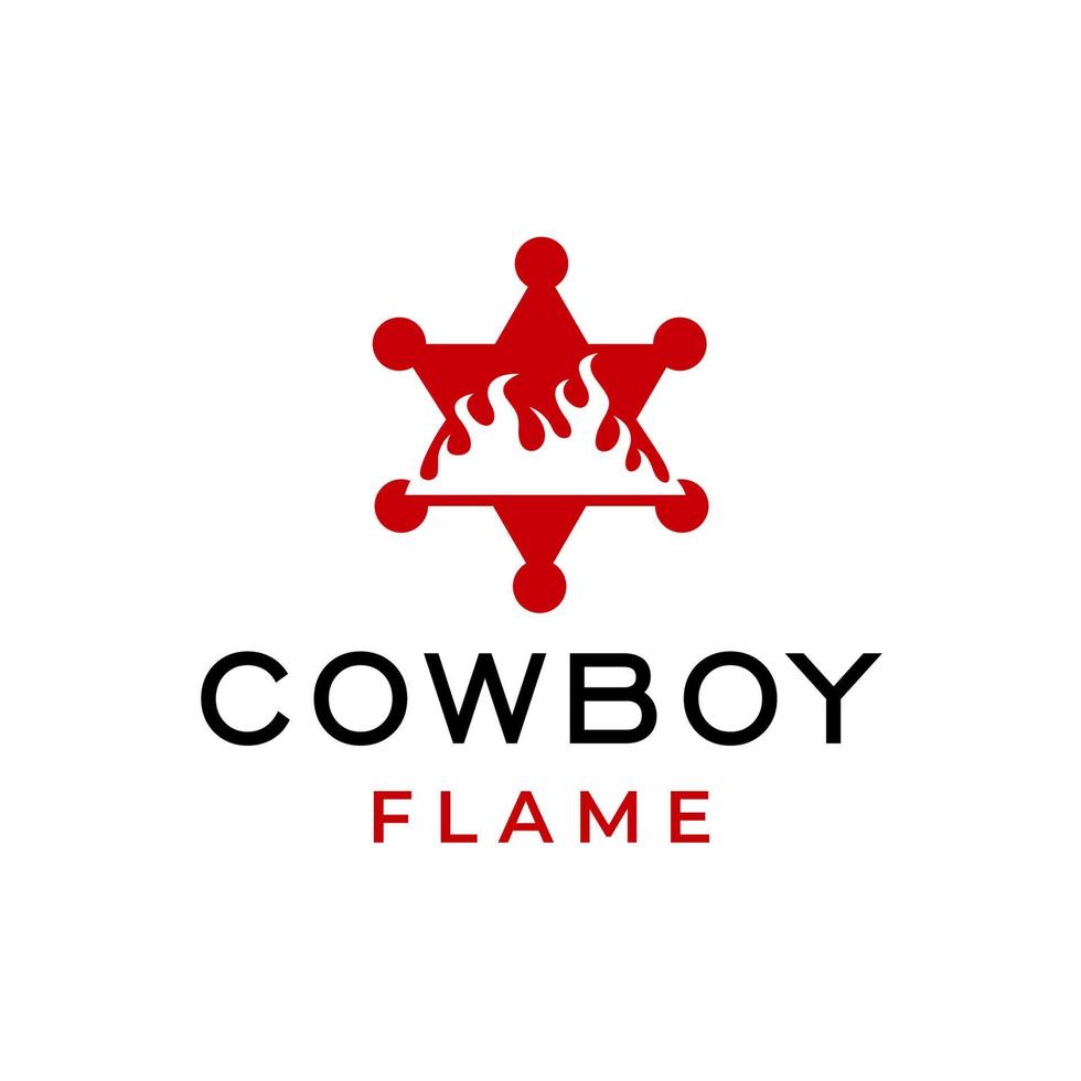 Sheriff Badge Logo. Cowboy Flame Icon Symbol Vector