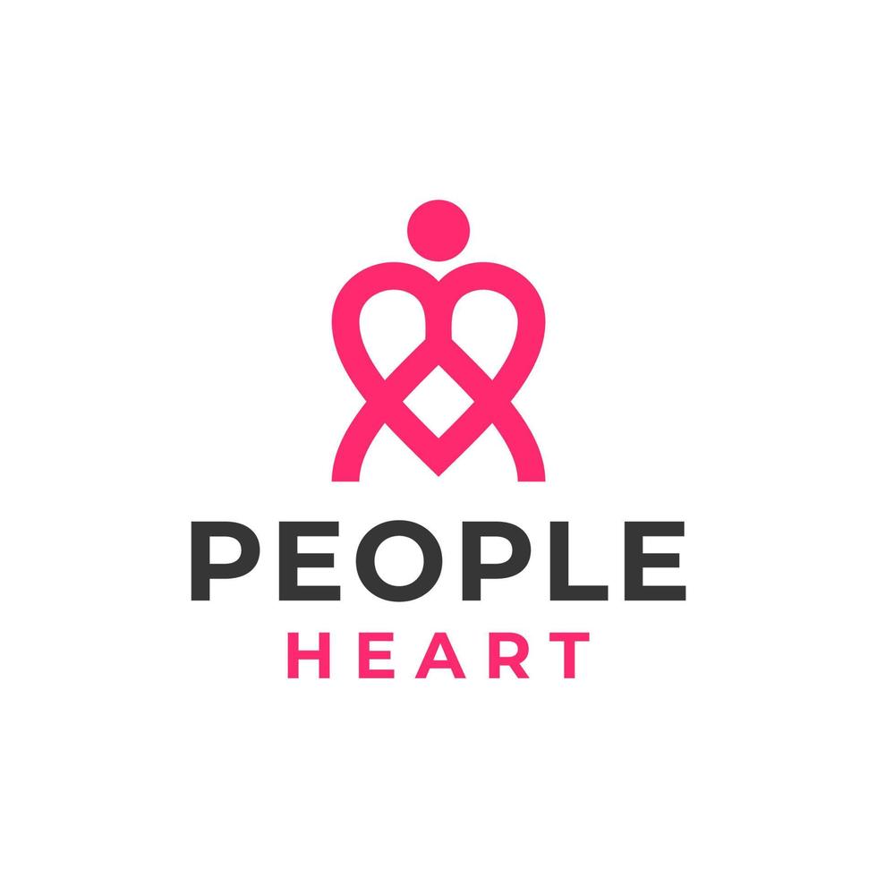 Creative People with Heart Icon Linear Style Logo Design vector