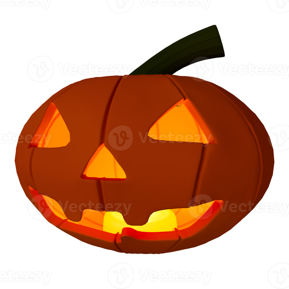 3D-illustration av halloween pumpa inuti ljus glödande, halloween bakgrund designelement png