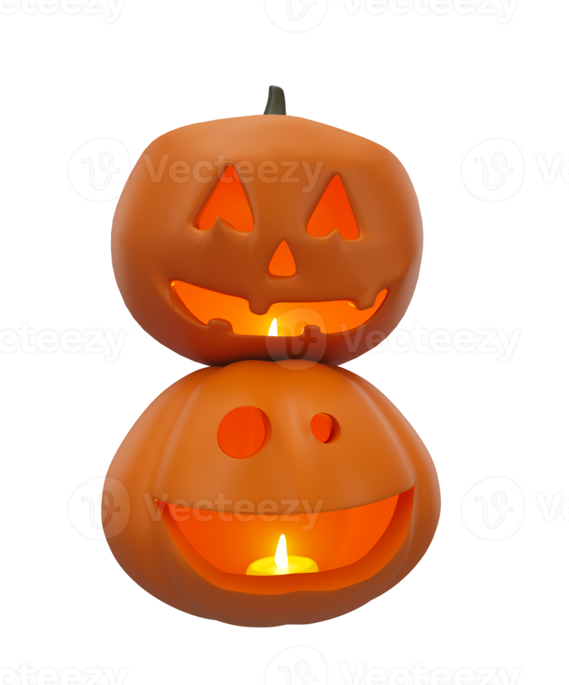 Halloween concetto candela raggiante dentro di zucca, 3d illustrazione di Halloween zucca personaggio png