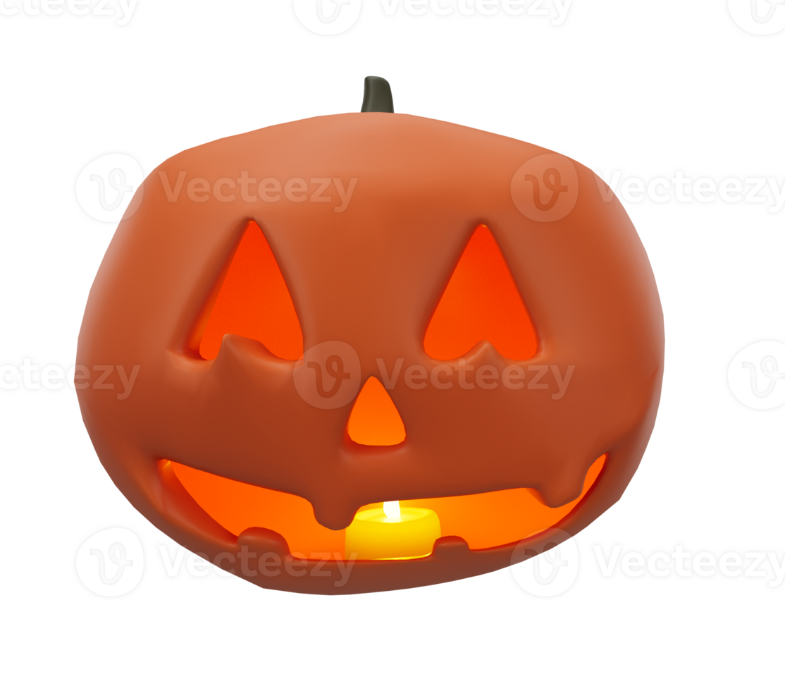 Halloween concept candle glowing inside of pumpkin, 3d illustration of Halloween pumpkin character png