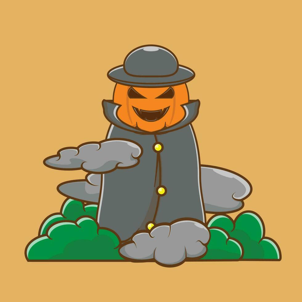 Scary Jack O Lantern character. Halloween concept. Simple premium design vector