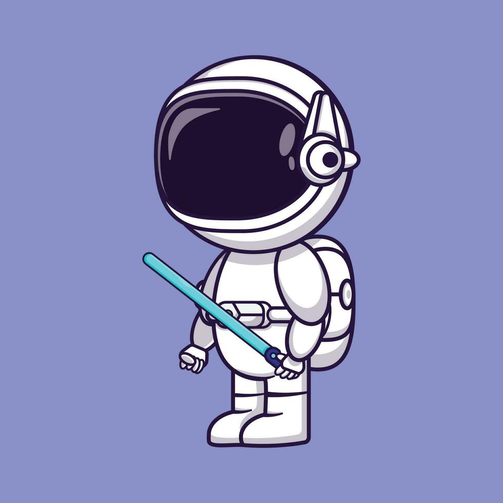 Astronaut carrying laser sword. Fantasy Concept. Simple premium design vector