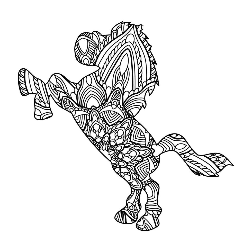 Horse mandala coloring page for kids and adult, animal mandala vector
