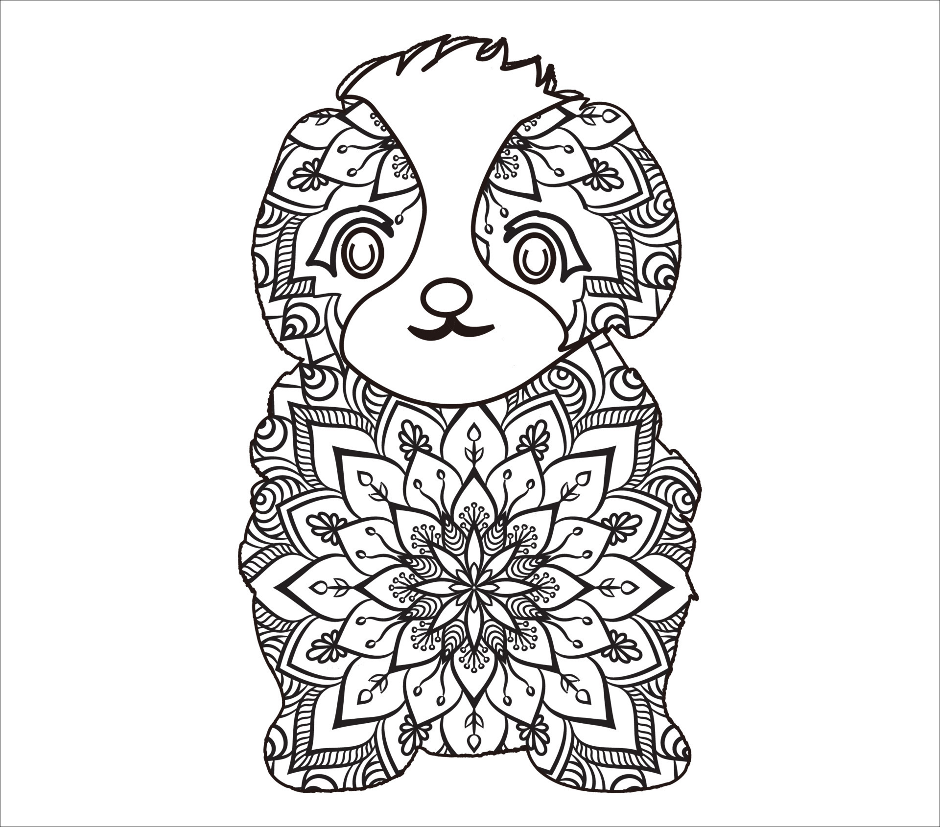perro mandala página para colorear para niños y adultos, animal mandala