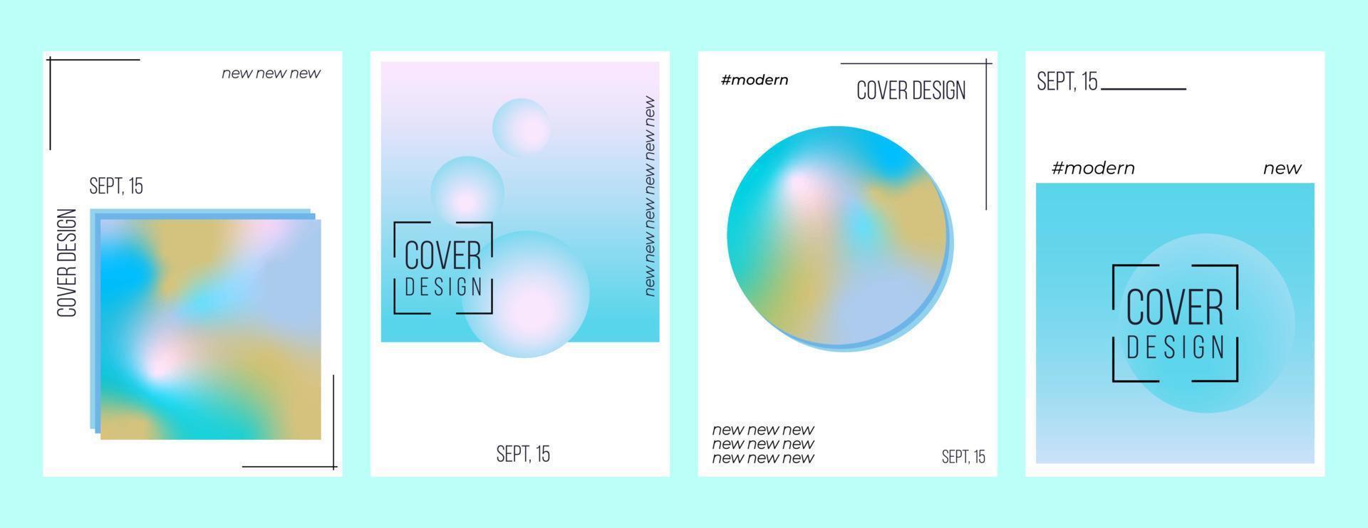 Holographic backgrounds, cover templates design set. Blurry abstract backdrops. Vector illustrations with rainbow gradient in 200s, 90s, 80s retro style for posters, flyers, banners, social networks.