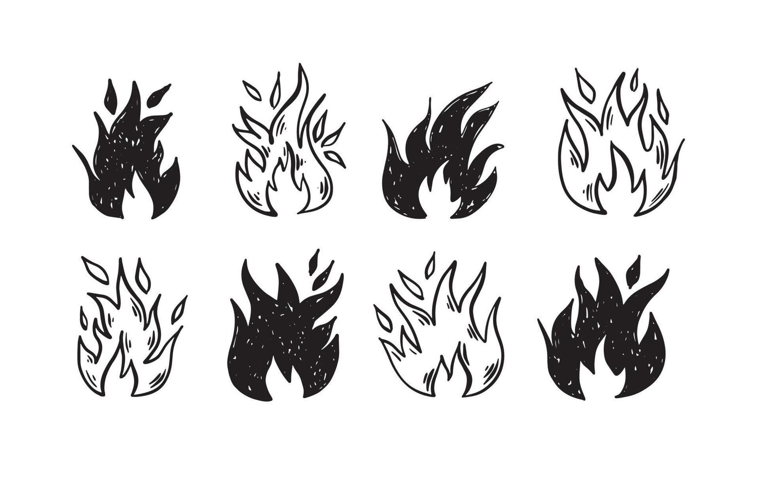 Bonfire set, hand drawn illustration, flame, burning. vector