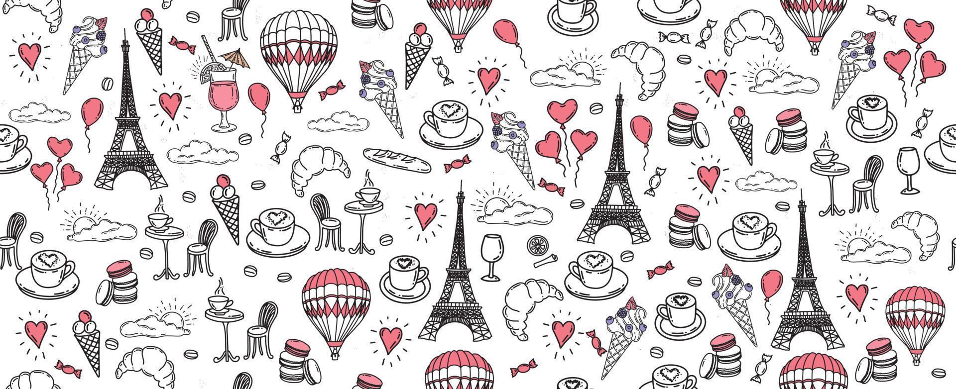 French icons, Paris sketch illustration. Vector. vector