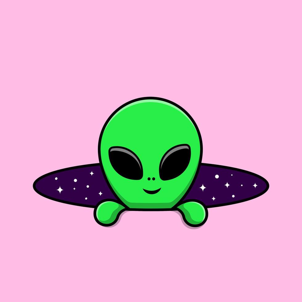 Lindo alienígena en la ilustración de icono de vector de dibujos animados de agujero espacial. concepto de dibujos animados plana