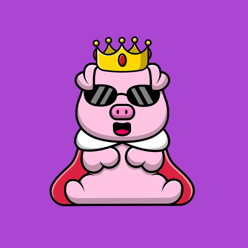 Cute King Pig Wearing Glasses Cartoon Vector Icon Illustration. Flat Cartoon Concept