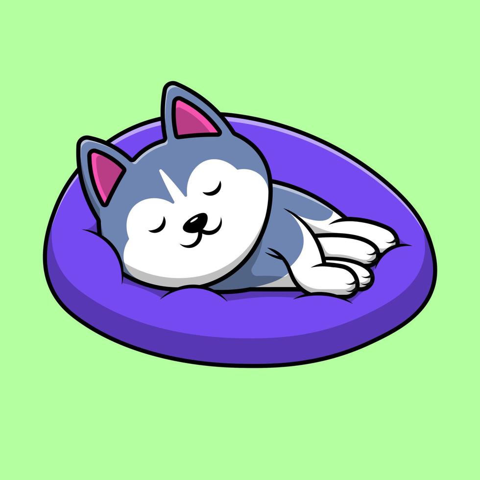 Cute Husky Dog Sleeping On Pillow Cartoon Vector Icon Illustration. Flat Cartoon Concept