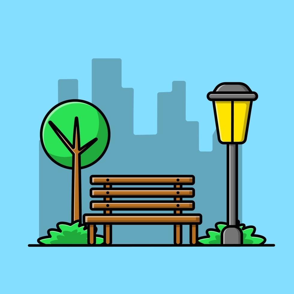 Park Bench And Lamp, Grass Cartoon Vector Icon Illustration. Flat Cartoon  Concept 10859498 Vector Art at Vecteezy