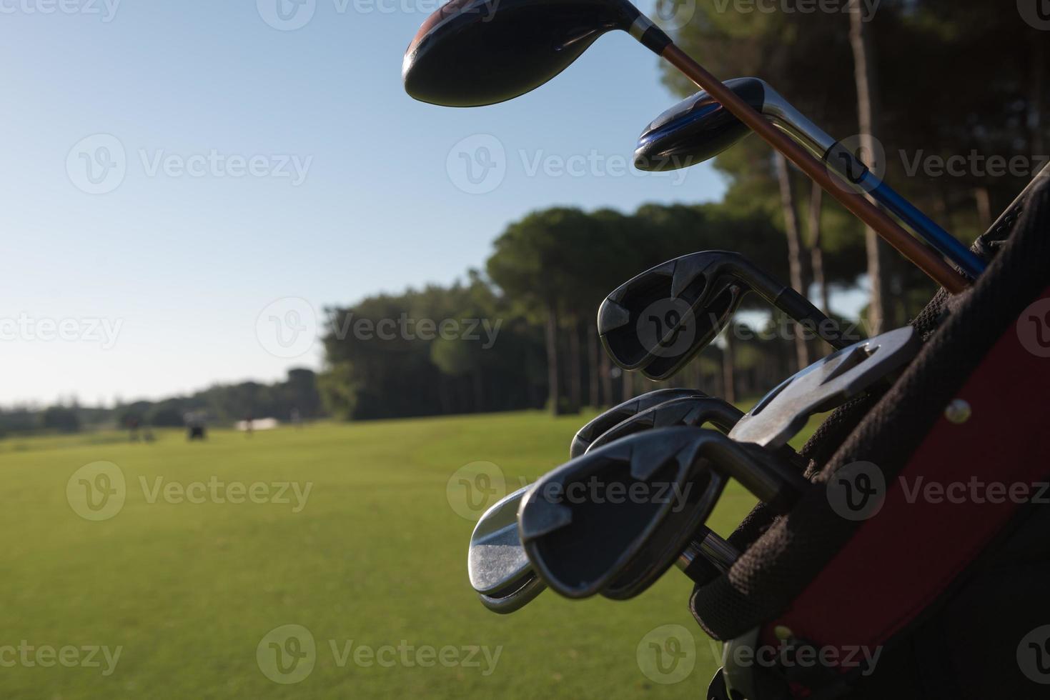 close up golf bag on course photo