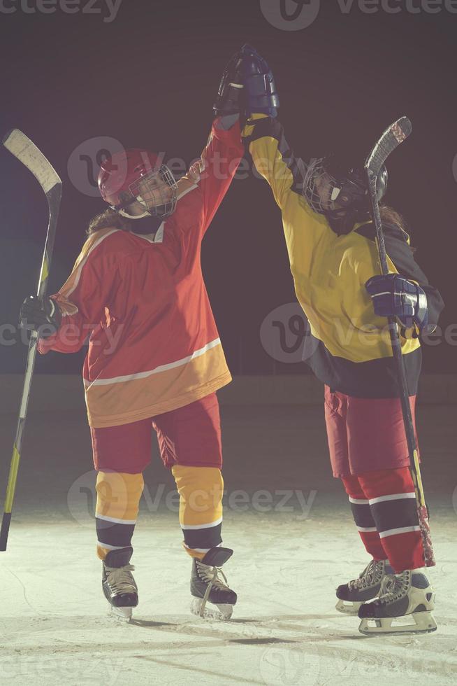 teen girls ice hockey players portrait photo