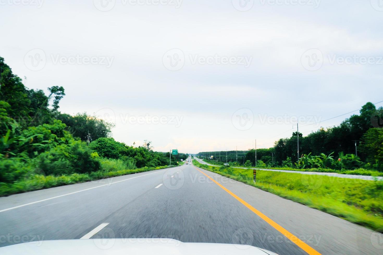 View of Road No. 4 in the south of Thailand in view of a speeding car. travel concept photo