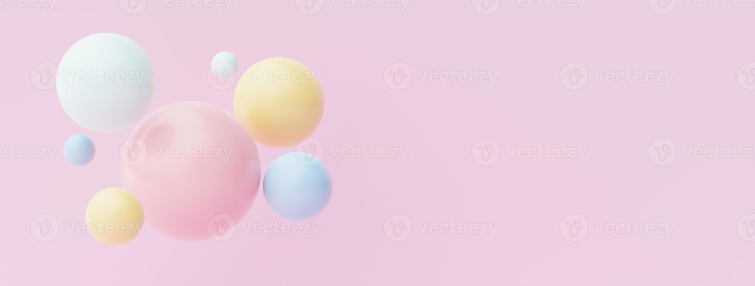 3d render of pastel ball, soaps bubbles, blobs that floating on the air isolated on pastel background. Abstract scene. photo
