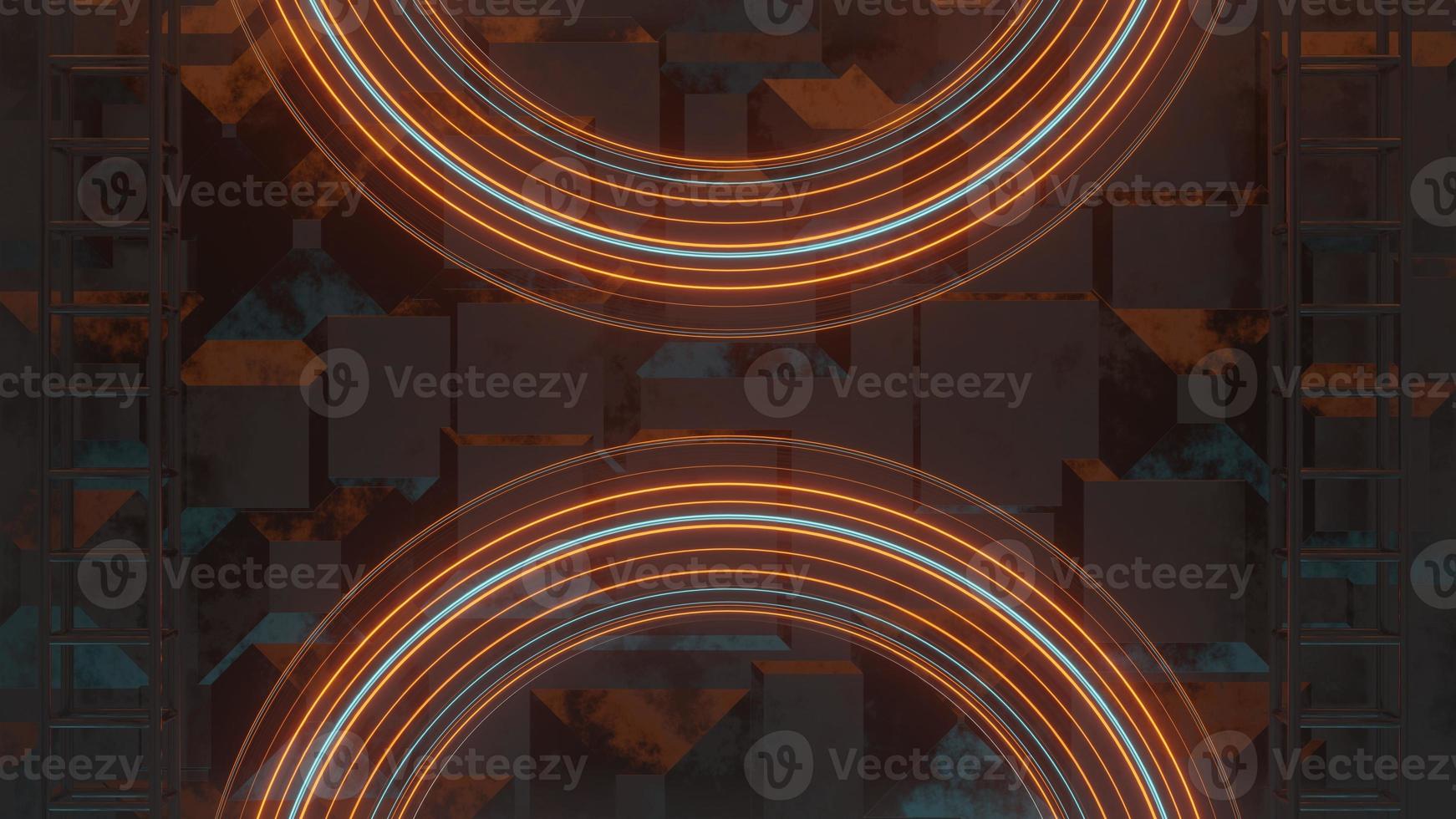 Abstract colorful neon glowing light background. Speed light illuminated. Florescent on the dark scene. Curvy moving line shape. 3D render. photo