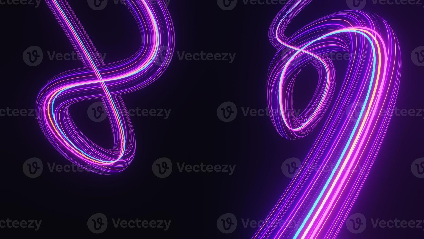 Abstract colorful neon glowing light background. Speed light illuminated. Florescent on the dark scene. Curvy moving line shape. 3D render. photo