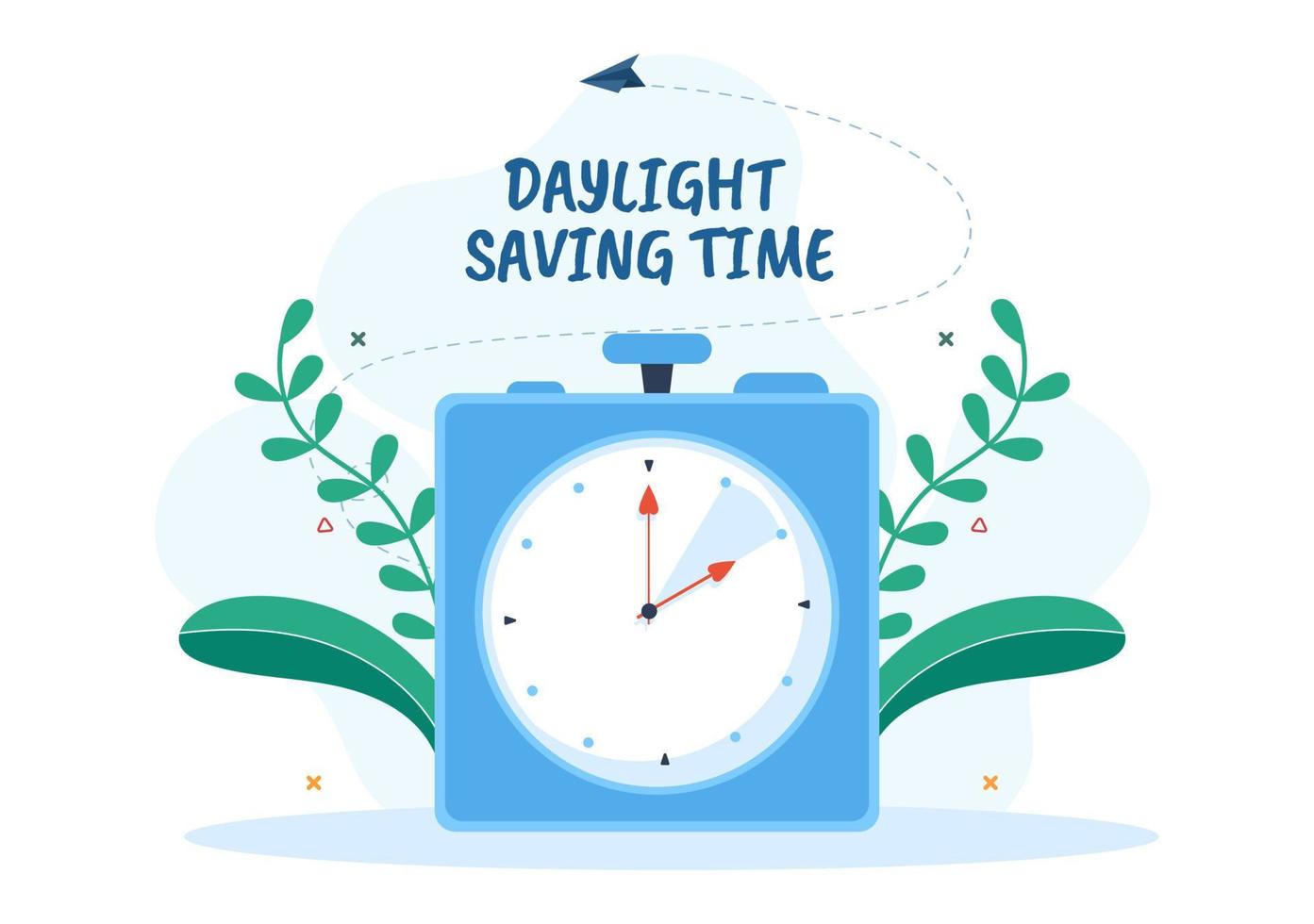 Daylight Savings Time Hand Drawn Flat Cartoon Illustration with Alarm Clock or Calendar from Summer to Spring Forward Design vector