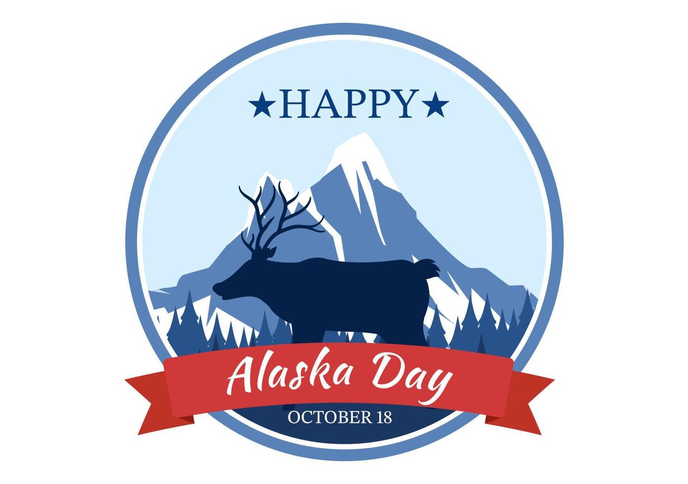 feliz día de alaska el 18 de octubre ilustración plana de dibujos animados dibujados a mano con bandera ondeando en el paisaje invernal en plantilla para pancarta o póster vector