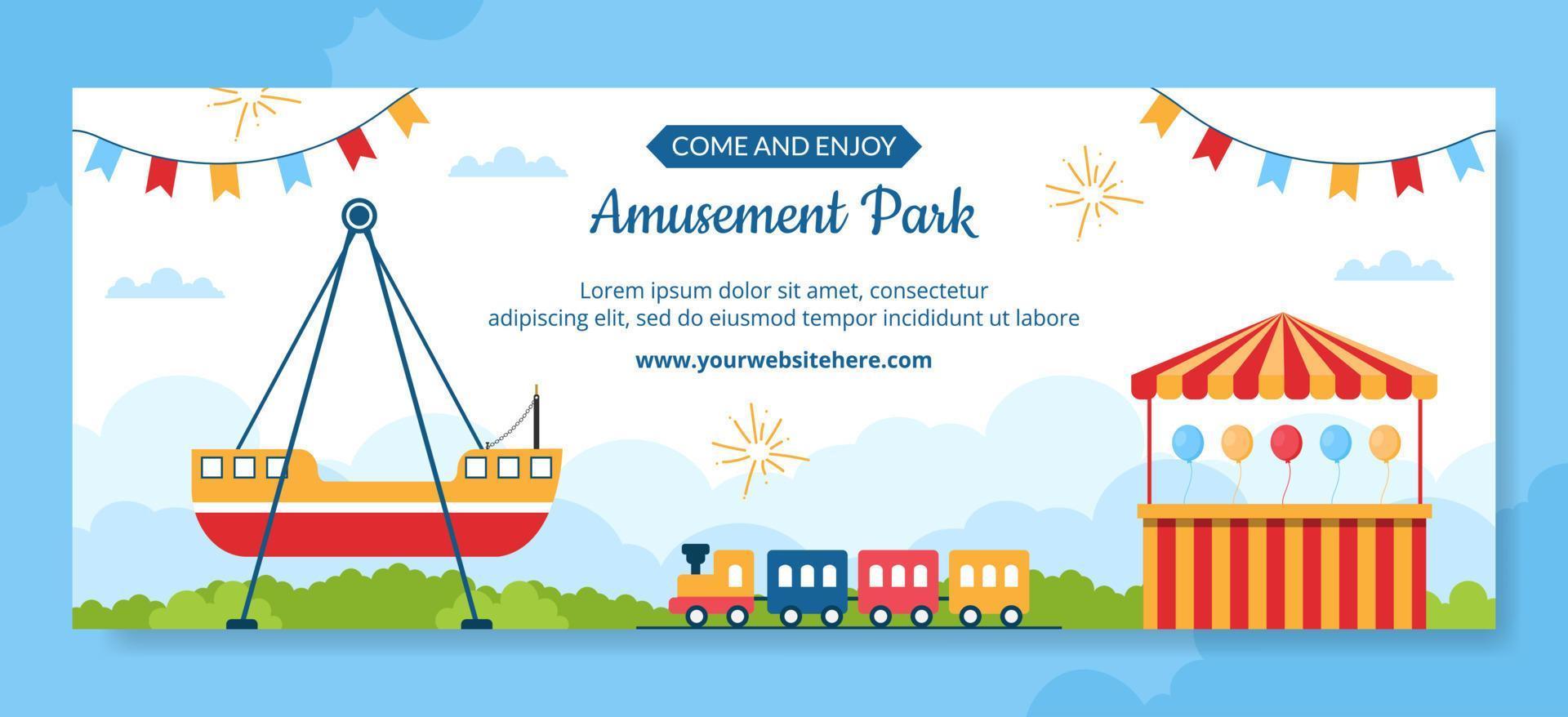 Amusement Park Carnival Cover Template Hand Drawn Cartoon Flat Illustration vector