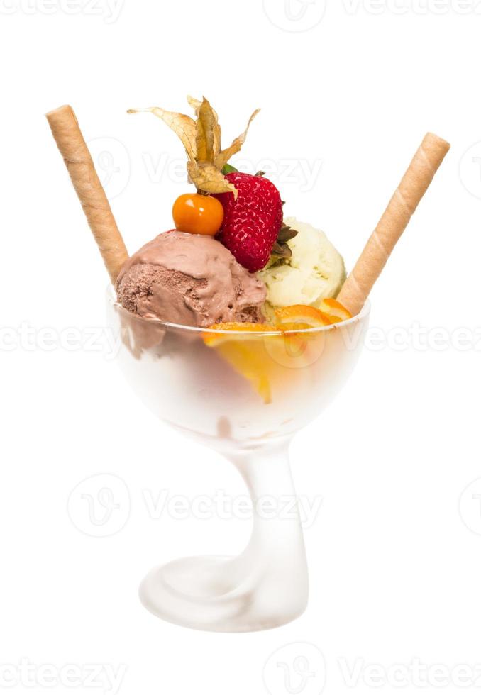 yogurt and chocolate ice cream in a bowl close up photo