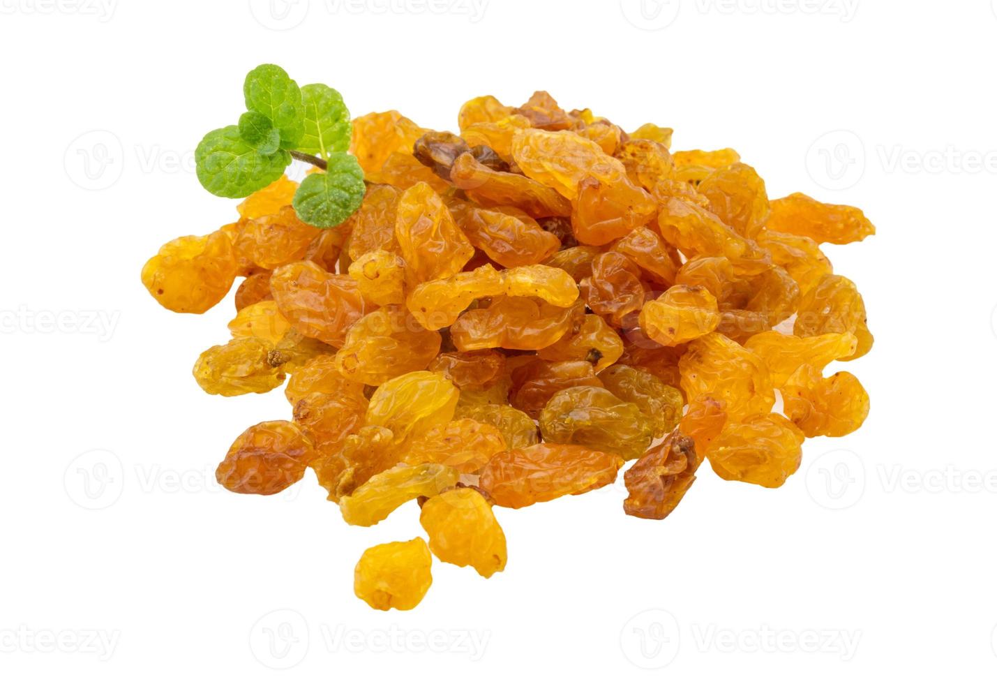 Raisin heap on white background photo