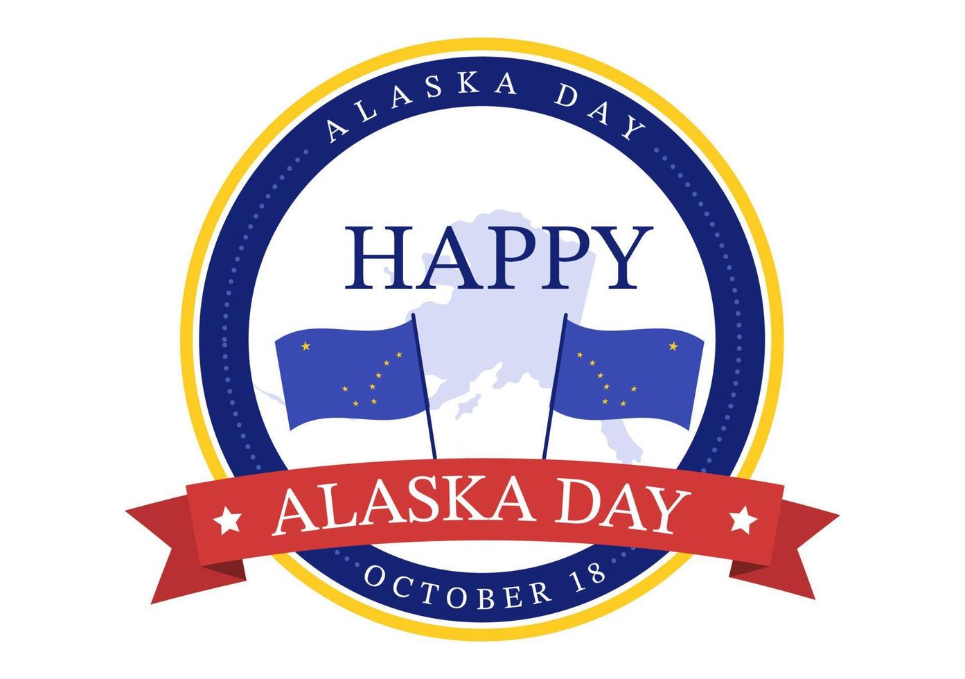 feliz día de alaska el 18 de octubre ilustración plana de dibujos animados dibujados a mano con bandera ondeando en el paisaje invernal en plantilla para pancarta o póster vector
