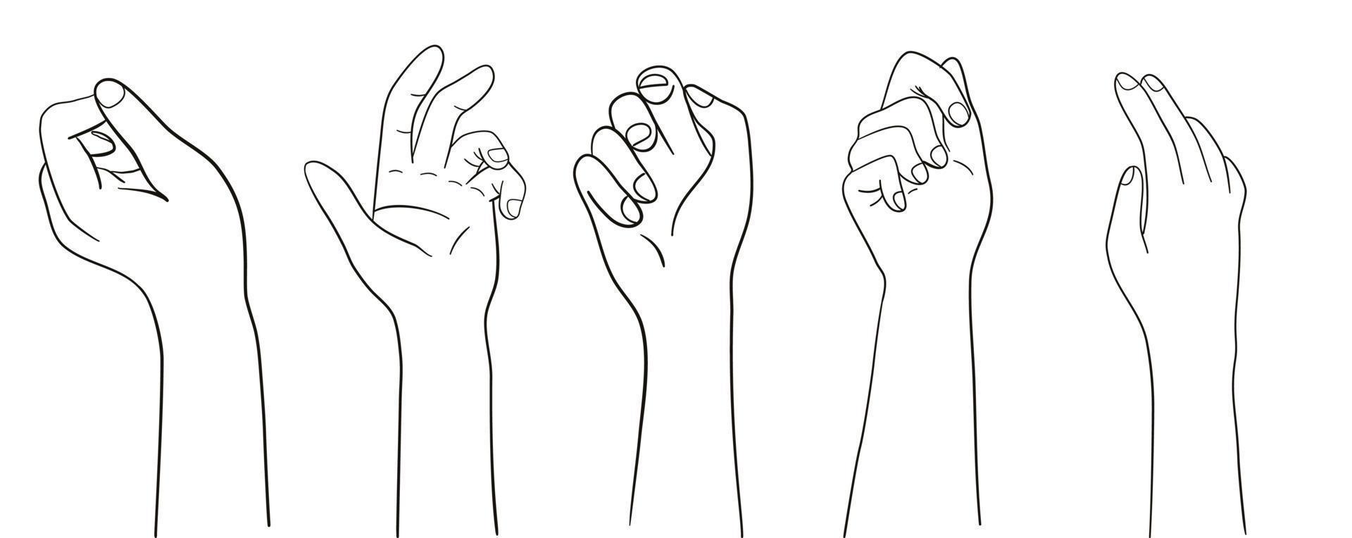 Outline Human Hands Hand Drawn Gestures Set. Vector Hands Collection.