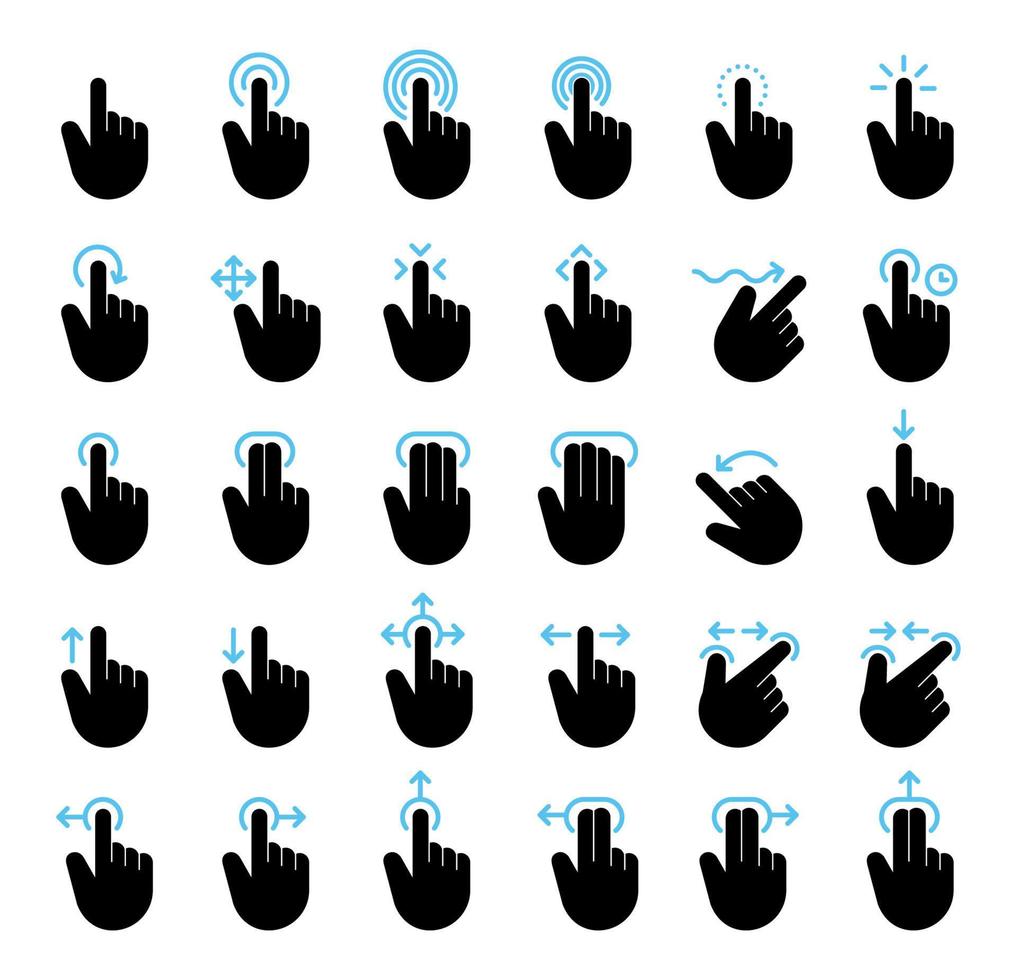 A set of hand gestures touching a screen, Vector, Illustration. vector