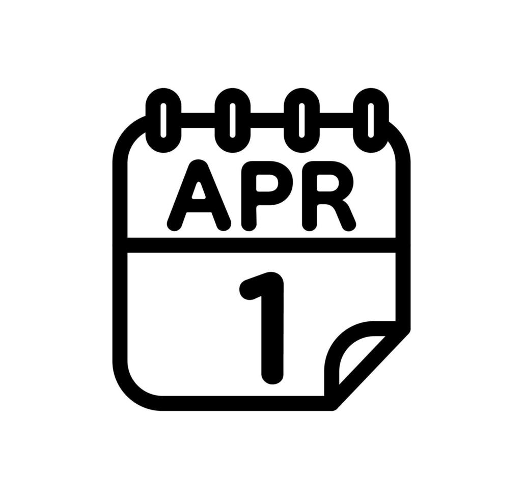 página de calendario del icono lineal del 1 de abril. vector