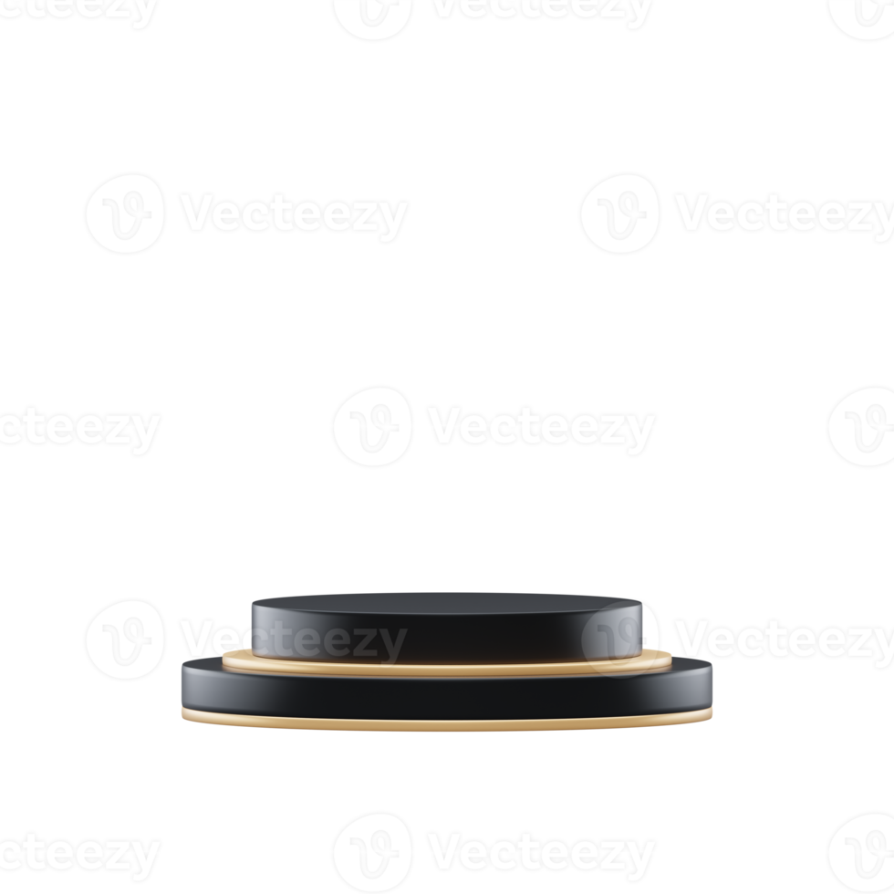 3d Blank Black Golden podium stand display. Minimalist pedestal or showcase scene for present product and mock up png