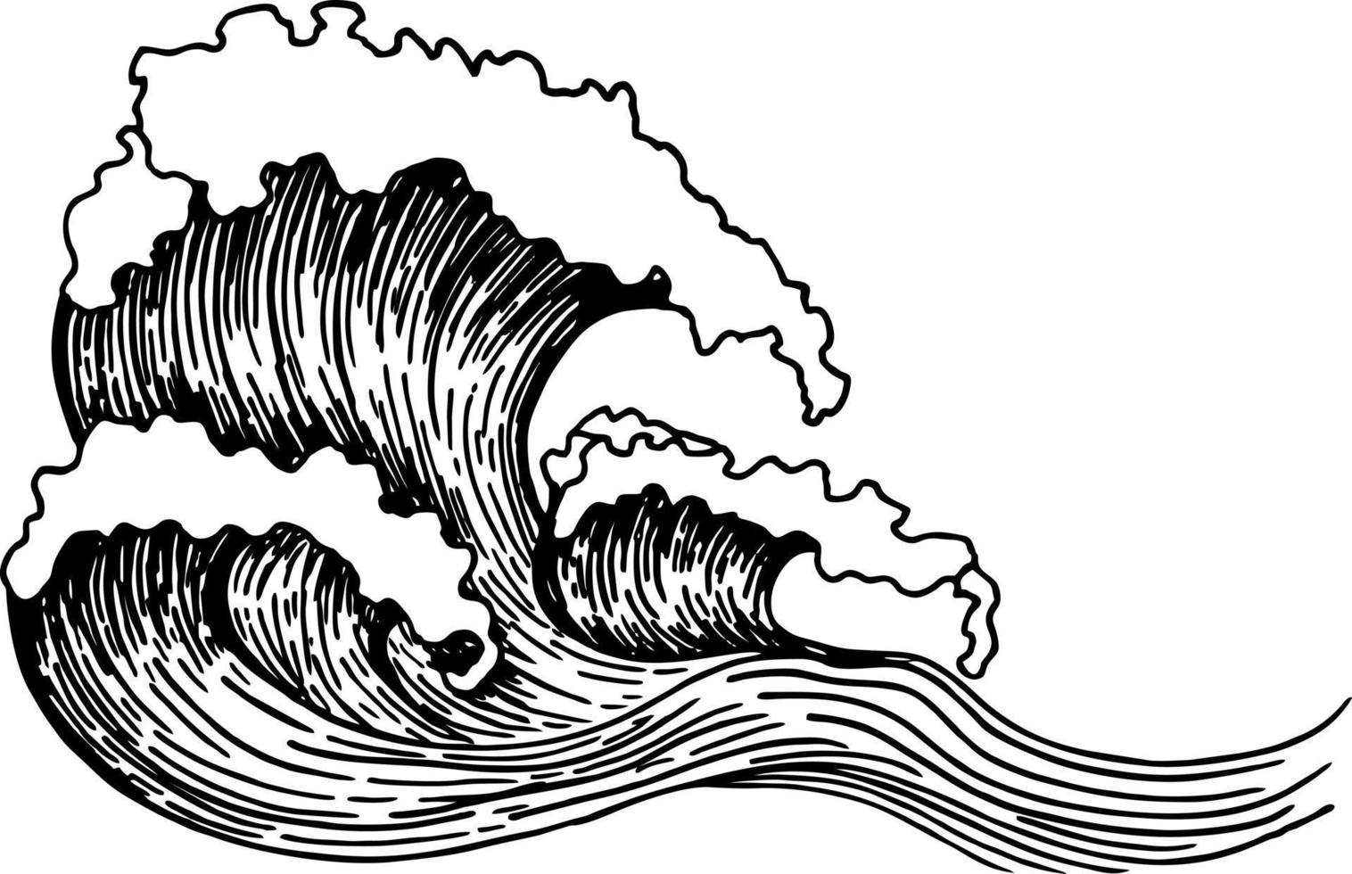 Sea waves sketch. Outline of sea wave. Hand drawn sketch. Ocean wave set hand drawn doodle illustration vector
