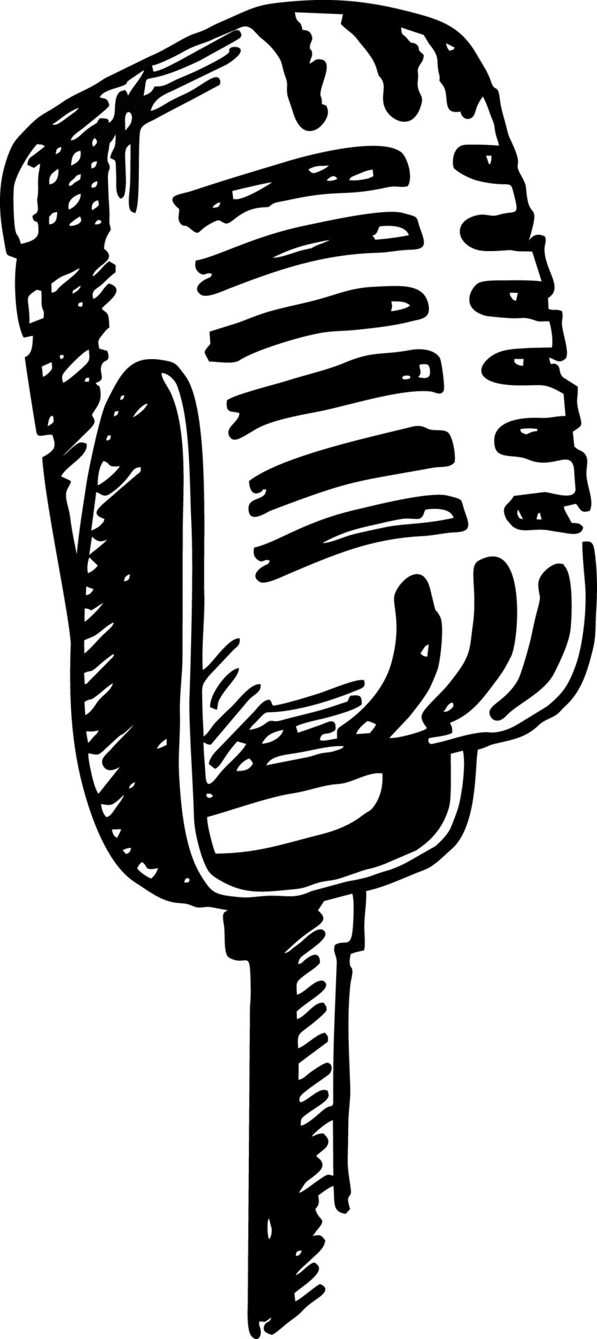 Vintage microphone hand drawn engraving style vector illustration. Hand