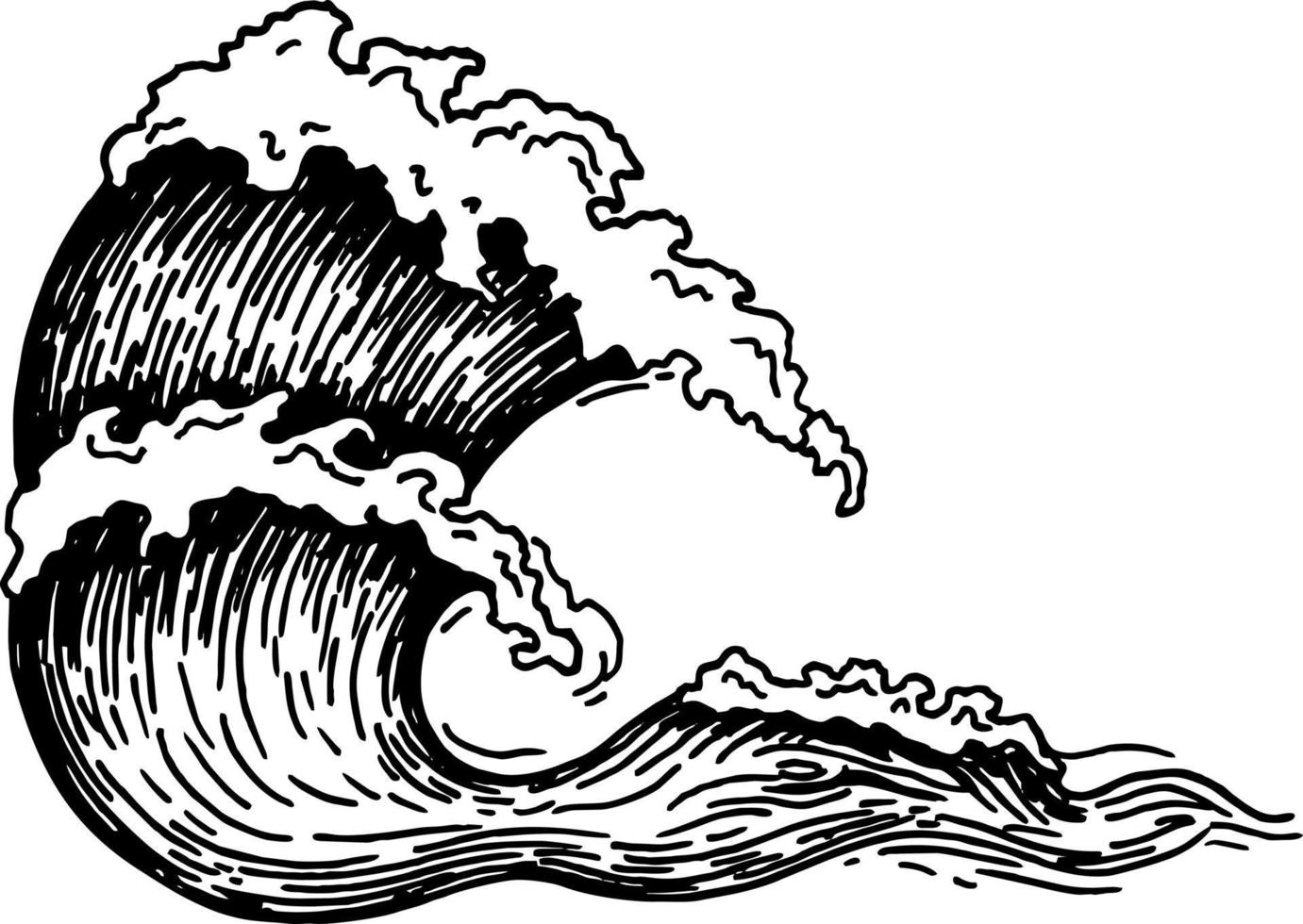 Sea waves sketch. Outline of sea wave. Hand drawn sketch. Ocean wave