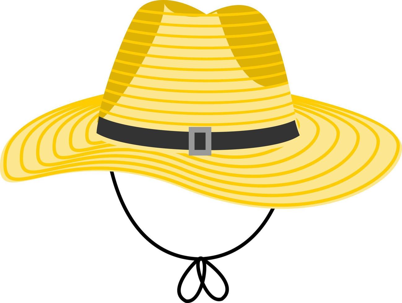 armer or agricultural worker straw hat with with wide brim and rope. Woven headdress or headgear. Headdresses, head accessories of different types and styles. Vector