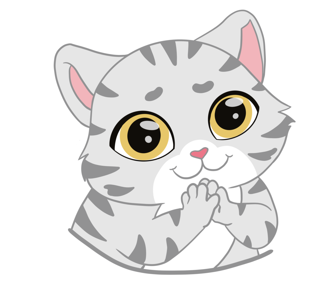 The cute American Shorthair cat is showing cute face and big eyes. Doodle art image. png