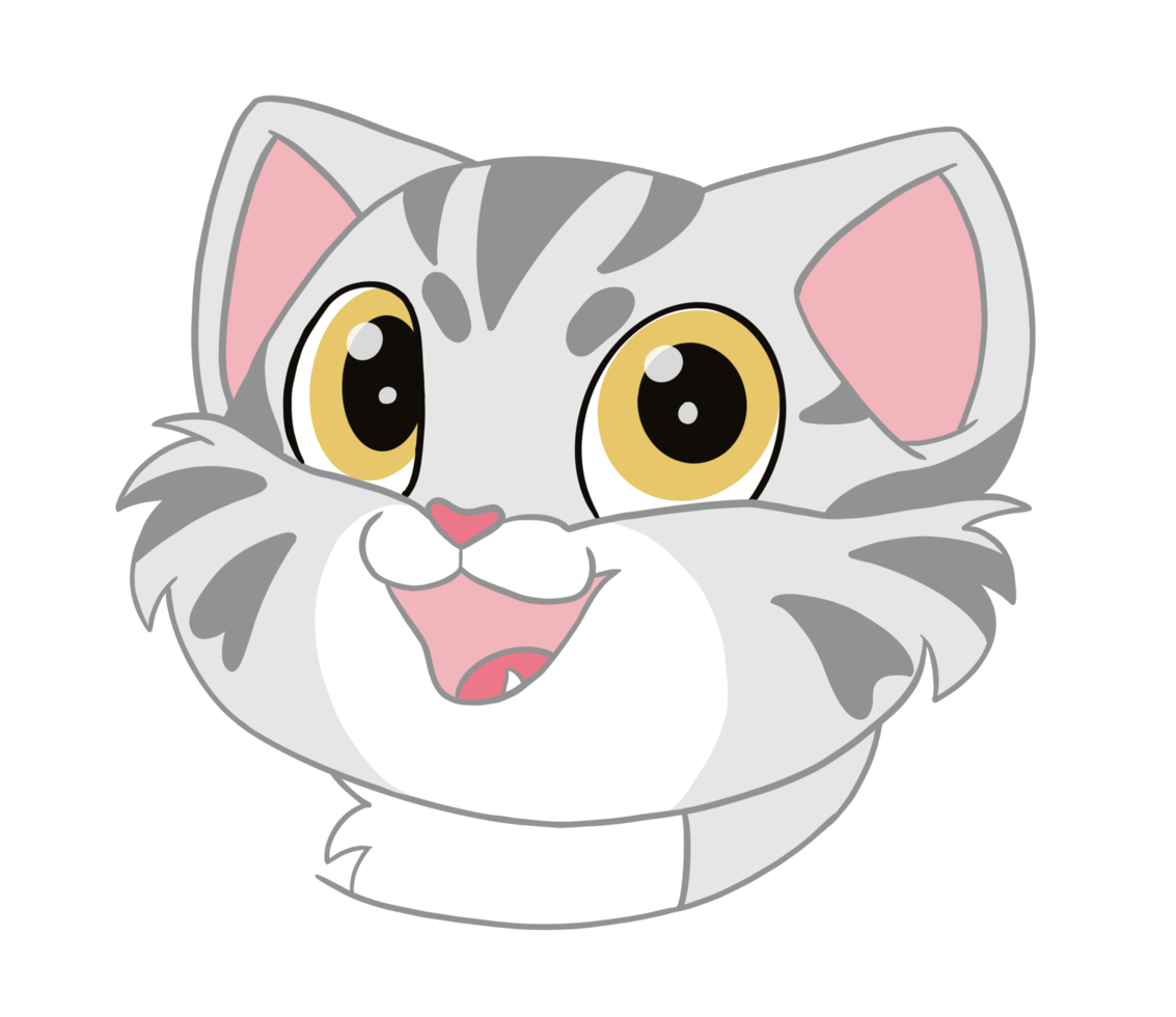 The cute American Shorthair cat is showing smile face and big eyes. png