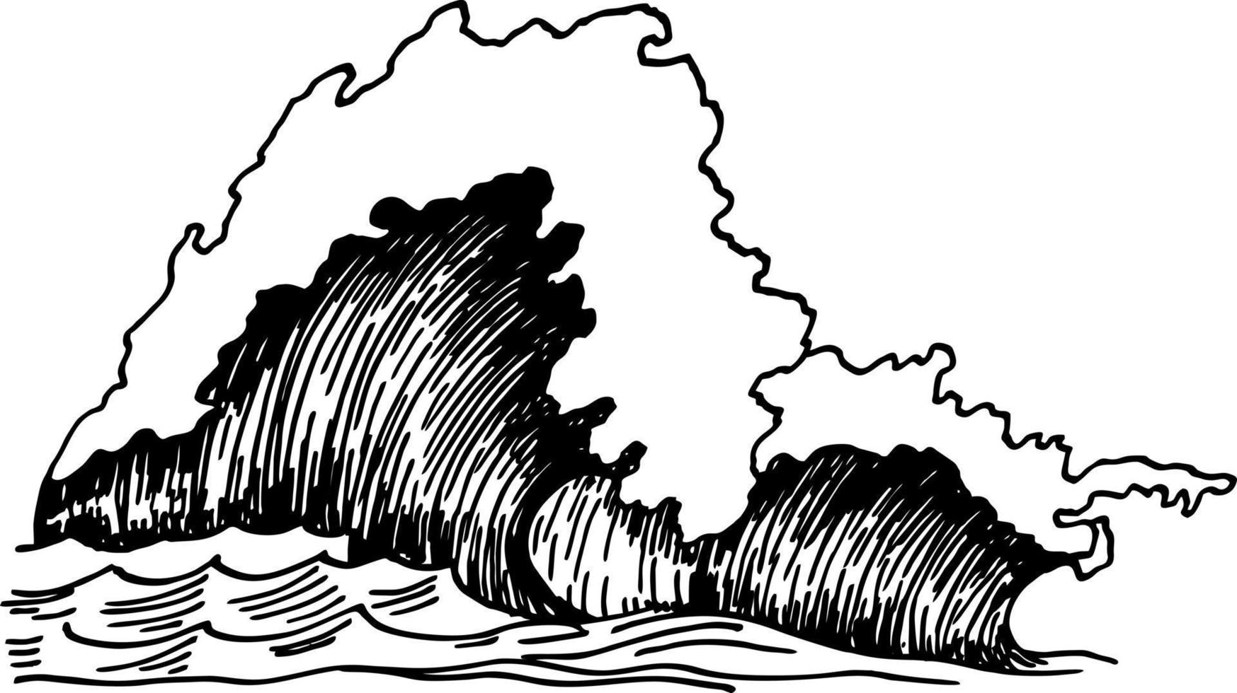 Sea waves sketch. Outline of sea wave. Hand drawn sketch. Ocean wave set hand drawn doodle illustration vector