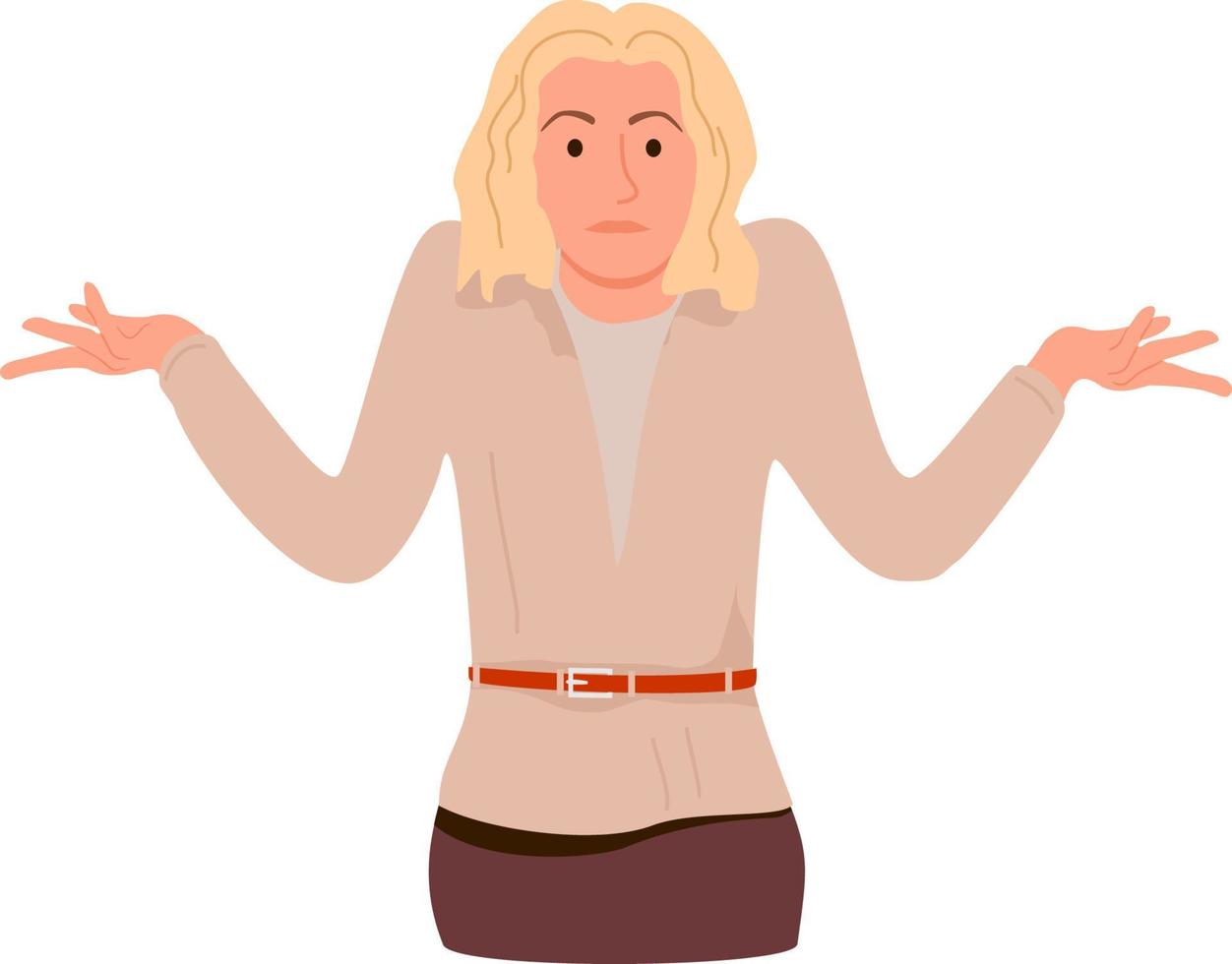Woman lift her hand with confused face, a girl puzzled and confused. Confusion, uncertainty, doubt concept. Puzzled young woman shrugging shoulders, girl showing doubt gesture with embarrassed face vector