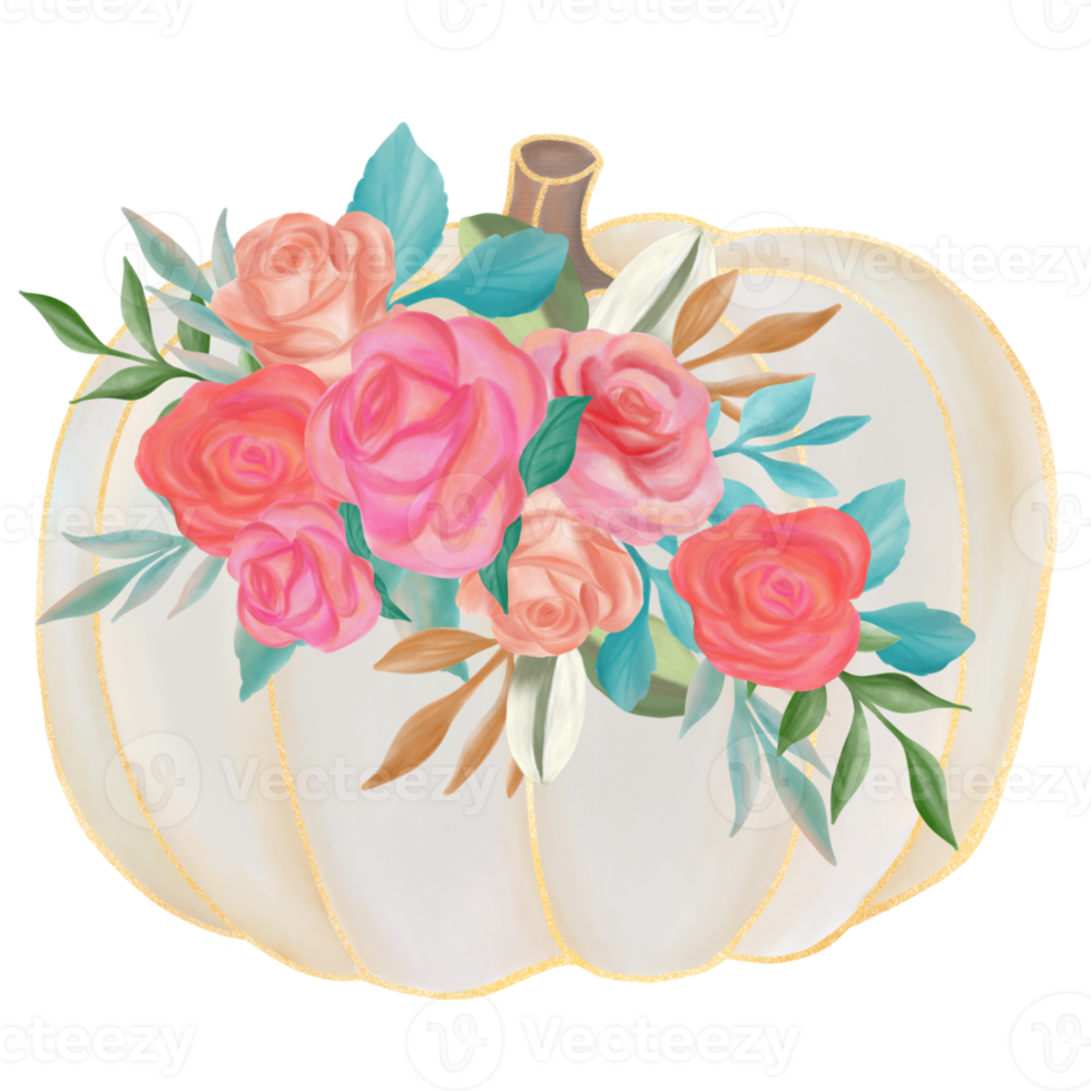 Fall Pumpkin with flower bouquet png
