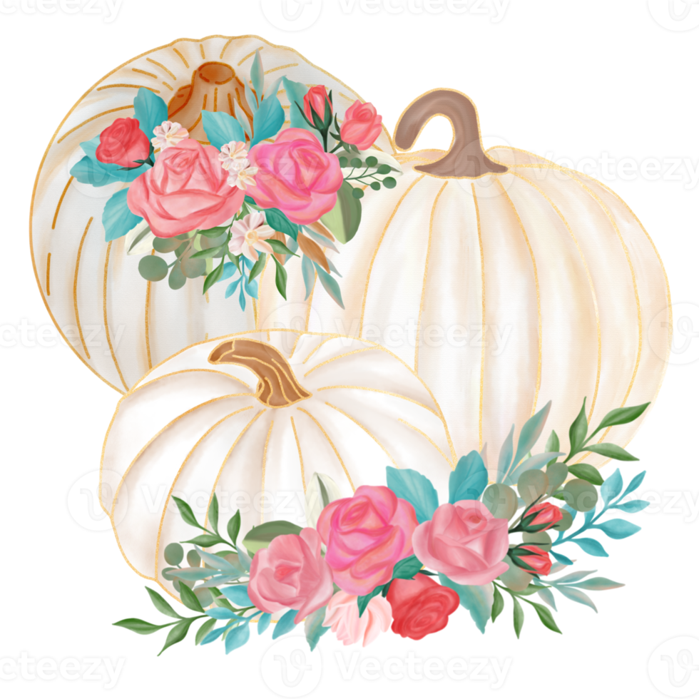 Fall Pumpkin with flower bouquet png