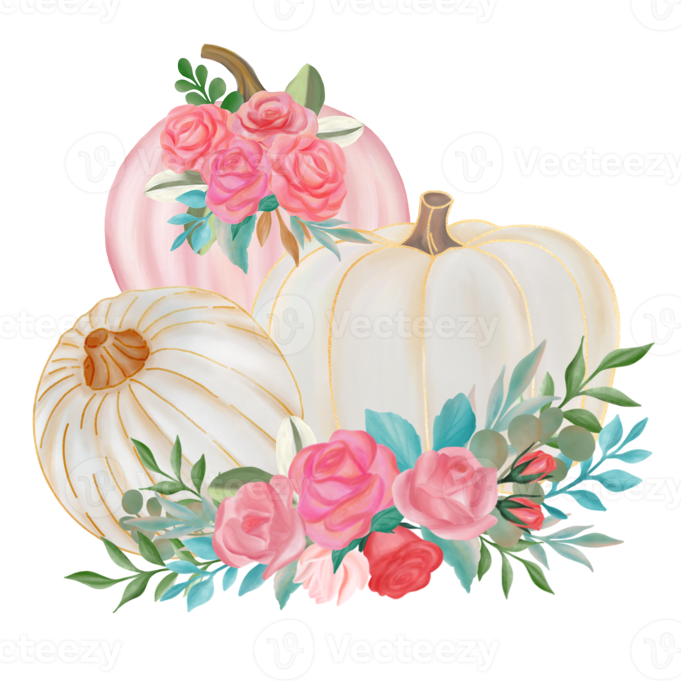 Fall Pumpkin with flower bouquet png