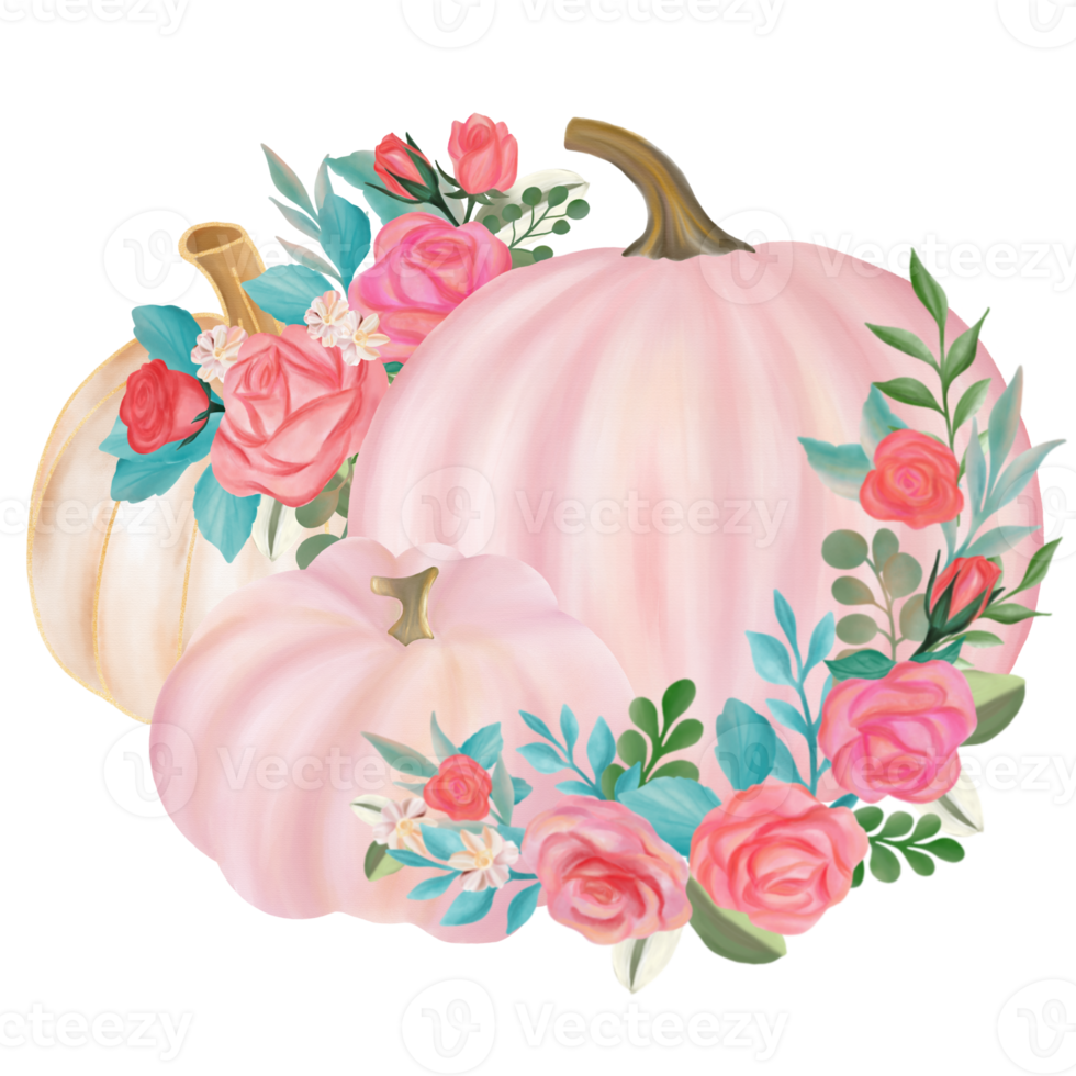 Fall Pumpkin with flower bouquet png