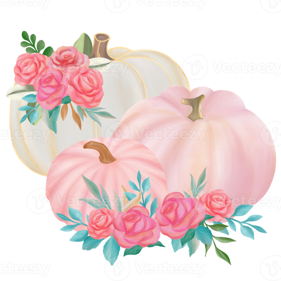 Fall Pumpkin with flower bouquet png
